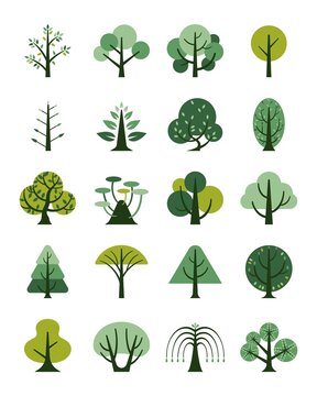 vector set of side view trees.