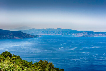 Aerial view of the Strait of Messina, Italy - obrazy, fototapety, plakaty