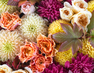 Autumn flowers. Warm color flower arrangement