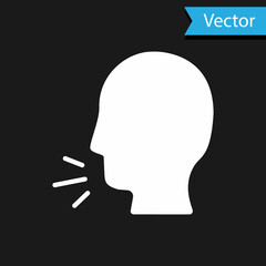 White Man coughing icon isolated on black background. Viral infection, influenza, flu, cold symptom. Tuberculosis, mumps, whooping cough. Vector..