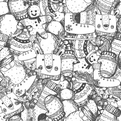 seamless patern hand drawn new year with christmas elements