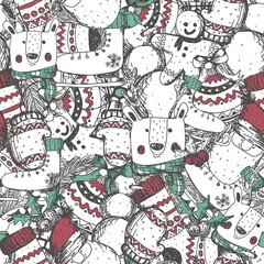 seamless patern hand drawn new year with christmas elements