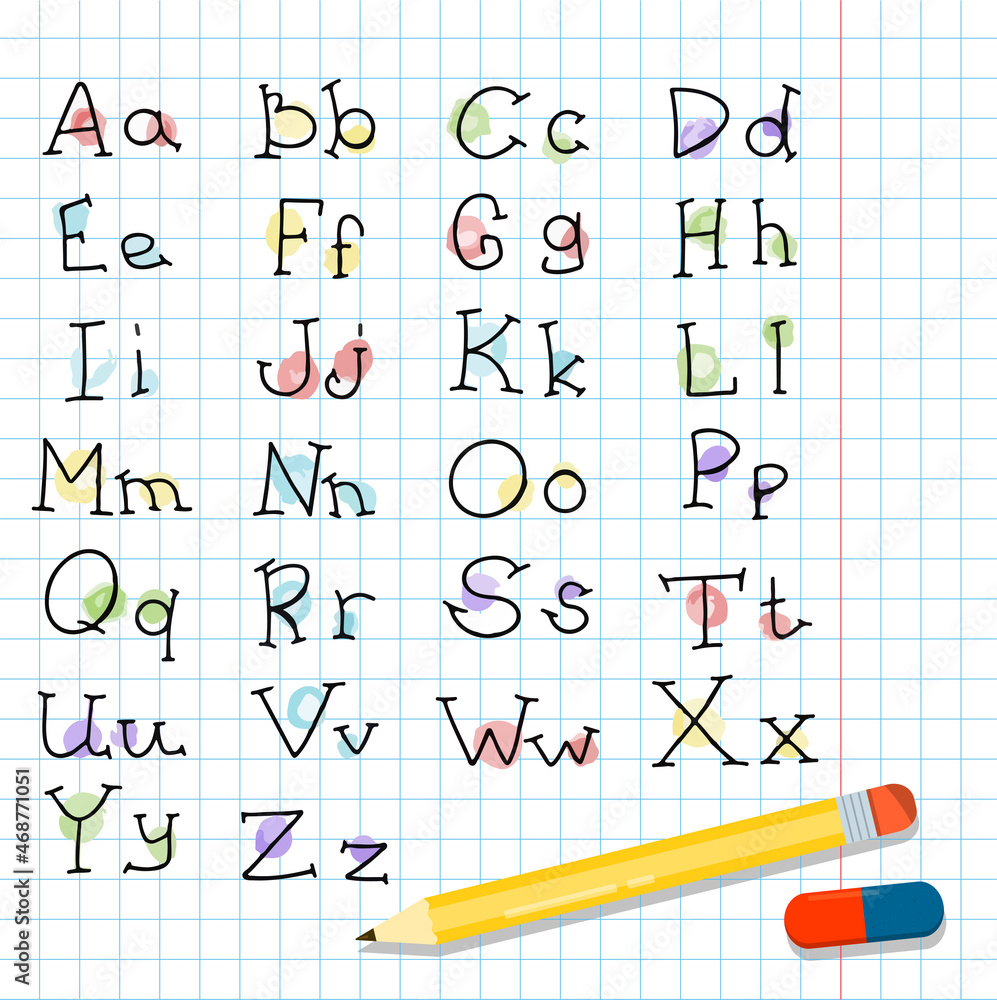 Fototapete vector handwritten font. sketch with the english alphabet. isolated large and small doodle letters. 