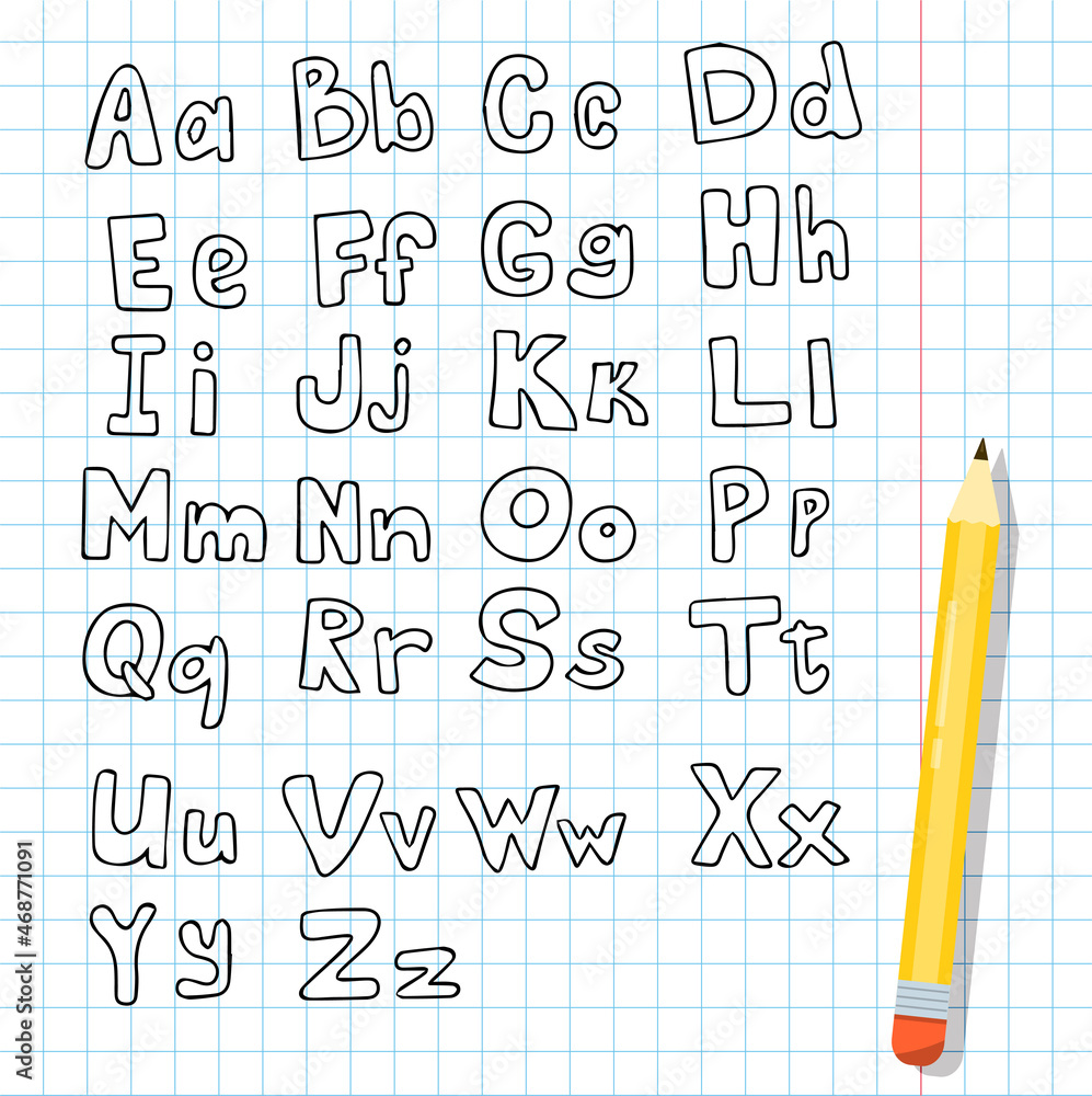 Fototapete vector handwritten font. sketch with the english alphabet. isolated large and small doodle letters. 