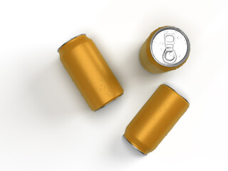 Three golden cans isolated on white background. 3D render.