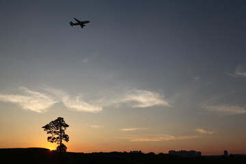airplane at sunset