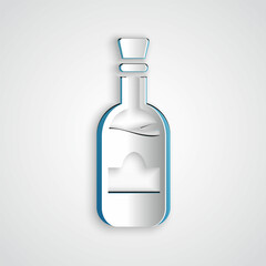 Paper cut Bottles of wine icon isolated on grey background. Paper art style. Vector