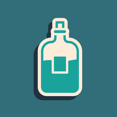 Green Glass bottle of vodka icon isolated on green background. Long shadow style. Vector