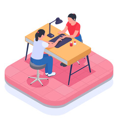 Isometric Colored Small Business Owner Family Business Composition