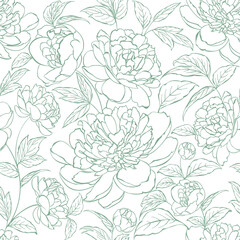 Seamless pattern from flowers of peonies on a white background.