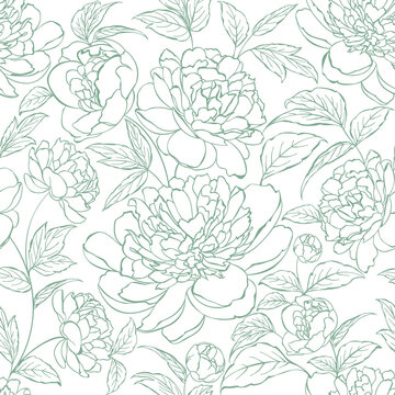 Seamless pattern from flowers of peonies on a white background.