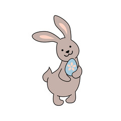 Bunny, rabbit with egg isolated on white background. Vector illustration.