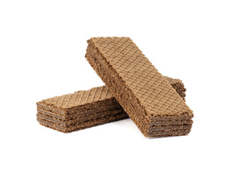 two crispy chocolate waffles isolated on white