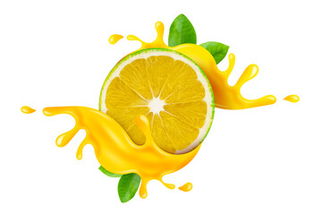 Fresh green sweet lemon falling in splash juice
