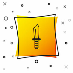 Black Military knife icon isolated on white background. Yellow square button. Vector