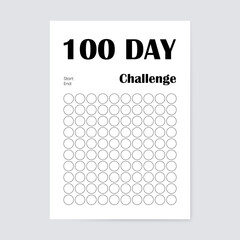 100 Day Challenge Print template for gym training diary log. Gym, workout training, fitness planner useful for a healthy lifestyle, fit, sport.