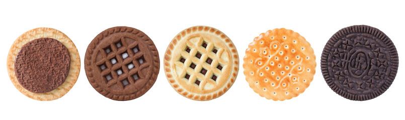 Sandwich cookies with chocolate filled isolated on white. Set of Sandwich cookies