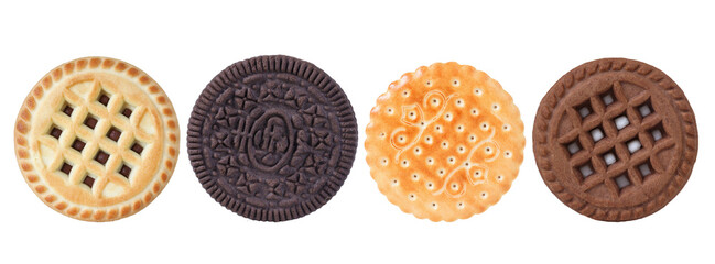 Sandwich cookies with chocolate filled isolated on white. Set of Sandwich cookies