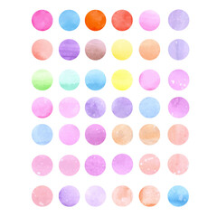 Watercolour vector circle textures. Multicolored watercolour circle textures.