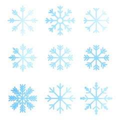 Set of watercolor snowflakes on a light background.