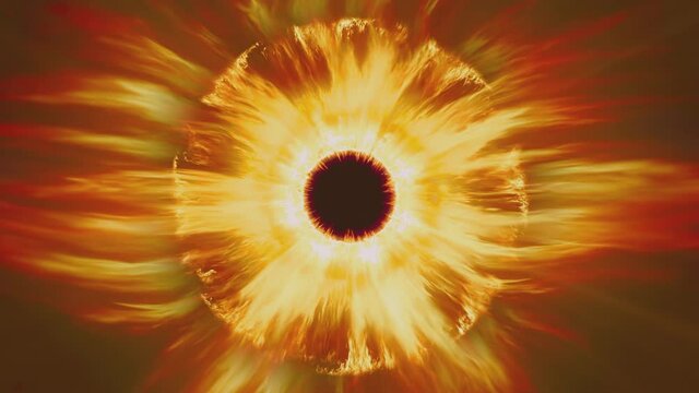 Fantasy illustration, a burning ring looking like a burning eye iris. Visual loop created from a real life slow motion fire footage. 