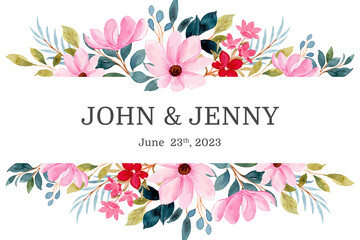 Fototapeta na wymiar Save the date pink floral border with watercolor