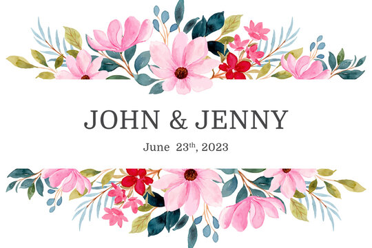 Save the date pink floral border with watercolor