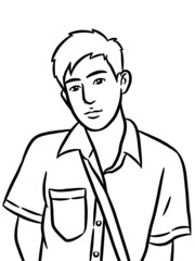 black and white of cute man cartoon for coloring