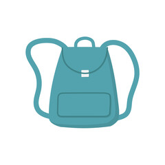 Stylish casual blue backpack. Leather rucksack with small pocket. Woman backpack doodle style. Isolated vector illustration. 