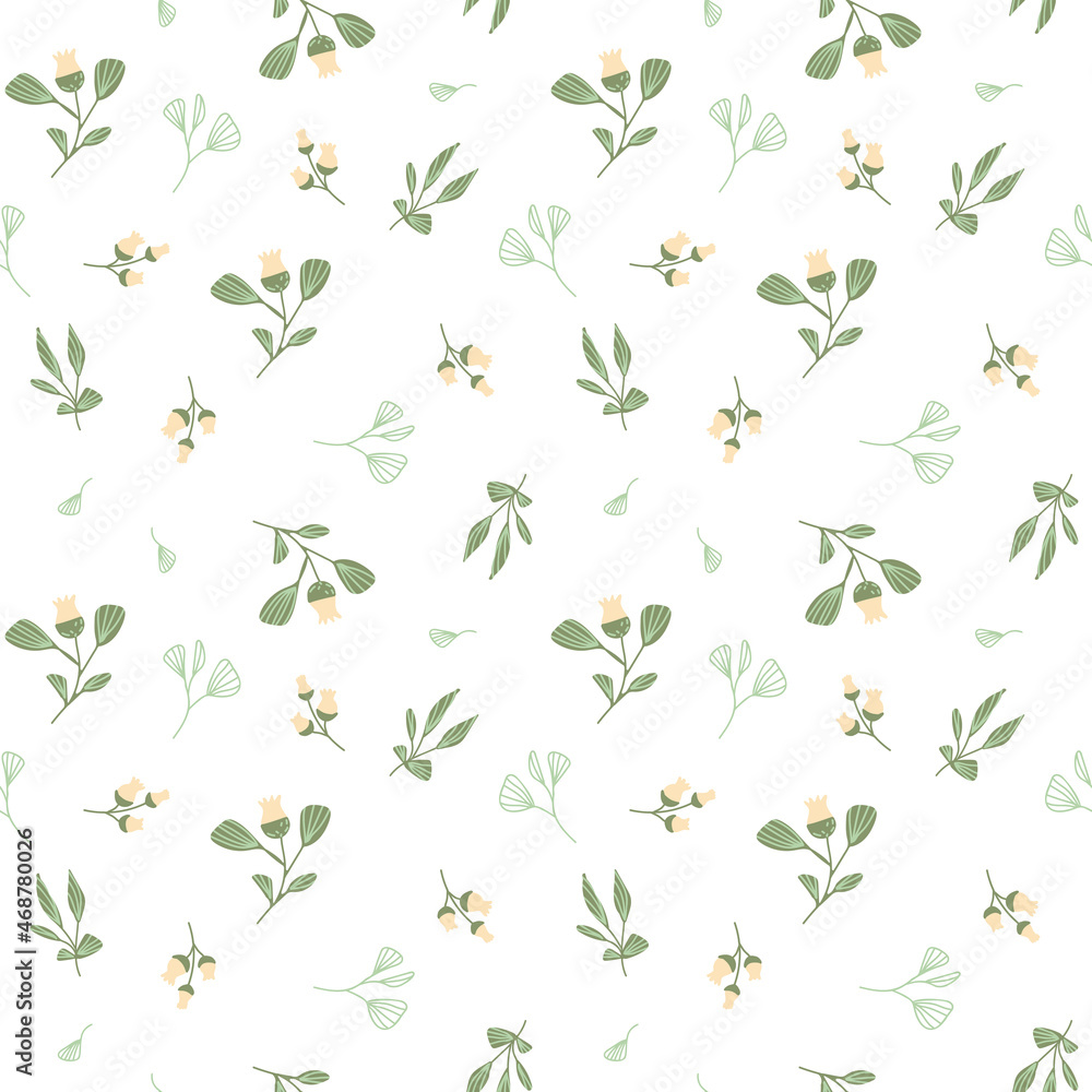 Poster seamless pattern with simple doodle-style plants on a transparent background.vector illustration wit