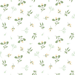 Seamless pattern with simple doodle-style plants on a transparent background.Vector illustration with spring lilies of the valley. For printing on fabric, for the background on the website with childr
