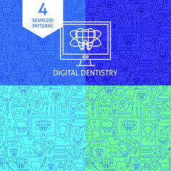 Line Digital Dentistry Patterns. Vector Illustration of Outline Background.