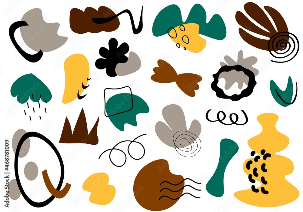 Aufkleber set of vector abstract doodles. isolated objects of various shapes. modern colored pattern. flat sty