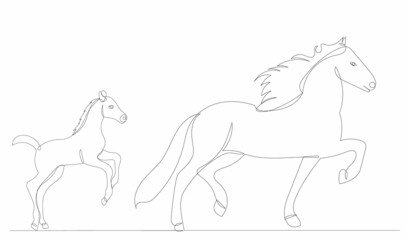 horse and foal one continuous line drawing vector
