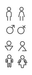 Male and Female gender icon set. Outline thin line. Isolated on white background.