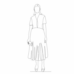 girl, woman drawing by one continuous line vector, isolated