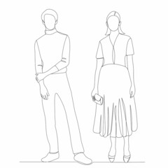 man and woman drawing one continuous line vector, isolated