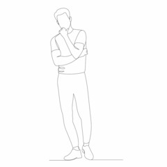 man, guy drawing one continuous line vector, isolated