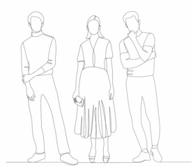 Fototapeta na wymiar people stand one continuous line drawing vector