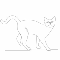 cat drawing one continuous line vector, isolated
