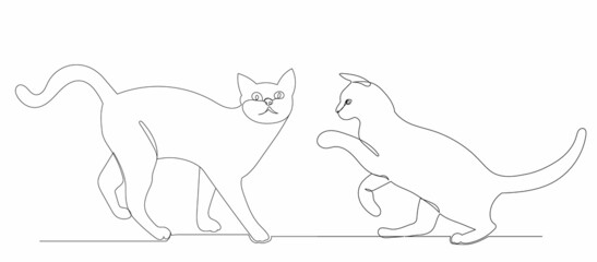 cats drawing one continuous line vector, isolated