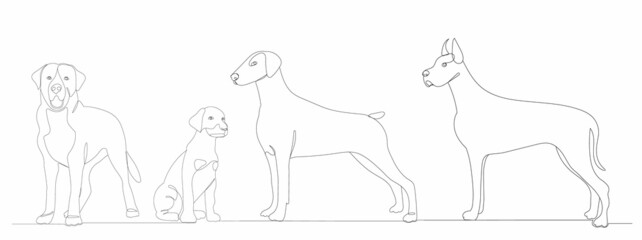 dogs drawing one continuous line vector, isolated