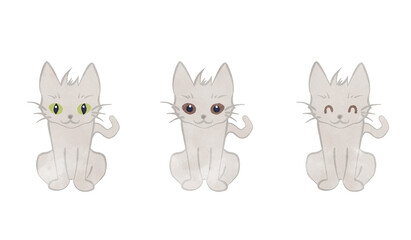 Cute white cat illustration set