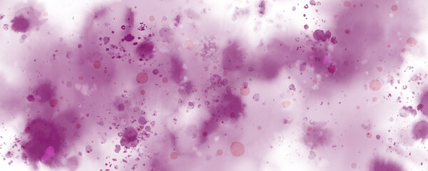 Spots and splashes on purple blurred watercolor background. Airy background for your design. Illustration.