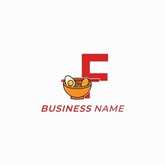 design logo creative letter F and noodles food