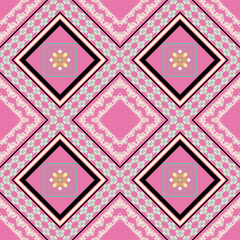 seamless geometric ethnic pattern design for background or wallpaper Ikat Fabric Pattern Design Ideas Indian Pattern Fabric Black and white pattern with pink background.
