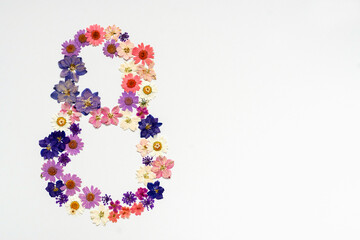 International Women's Day (March 8) is a holiday that is celebrated annually on March 8 in a number of countries around the world. Dry flowers. Copy space.