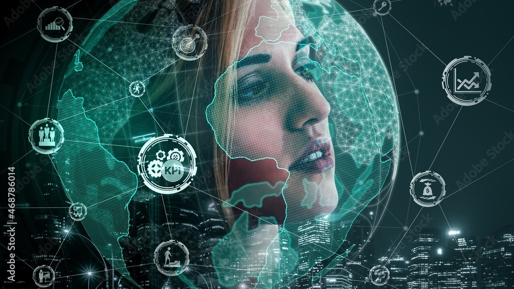 Poster conceptual business dashboard for financial data analysis . 3d render computer graphic .