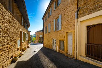 Small road in Theizé village in Beaujolais