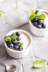 Sweet dessert vanilla panna cotta with blueberries